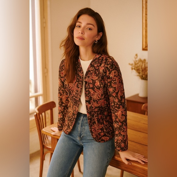 Vintage Quilted Tapestry Structured Jacket With Button Closure Size Small - Picture 7 of 15